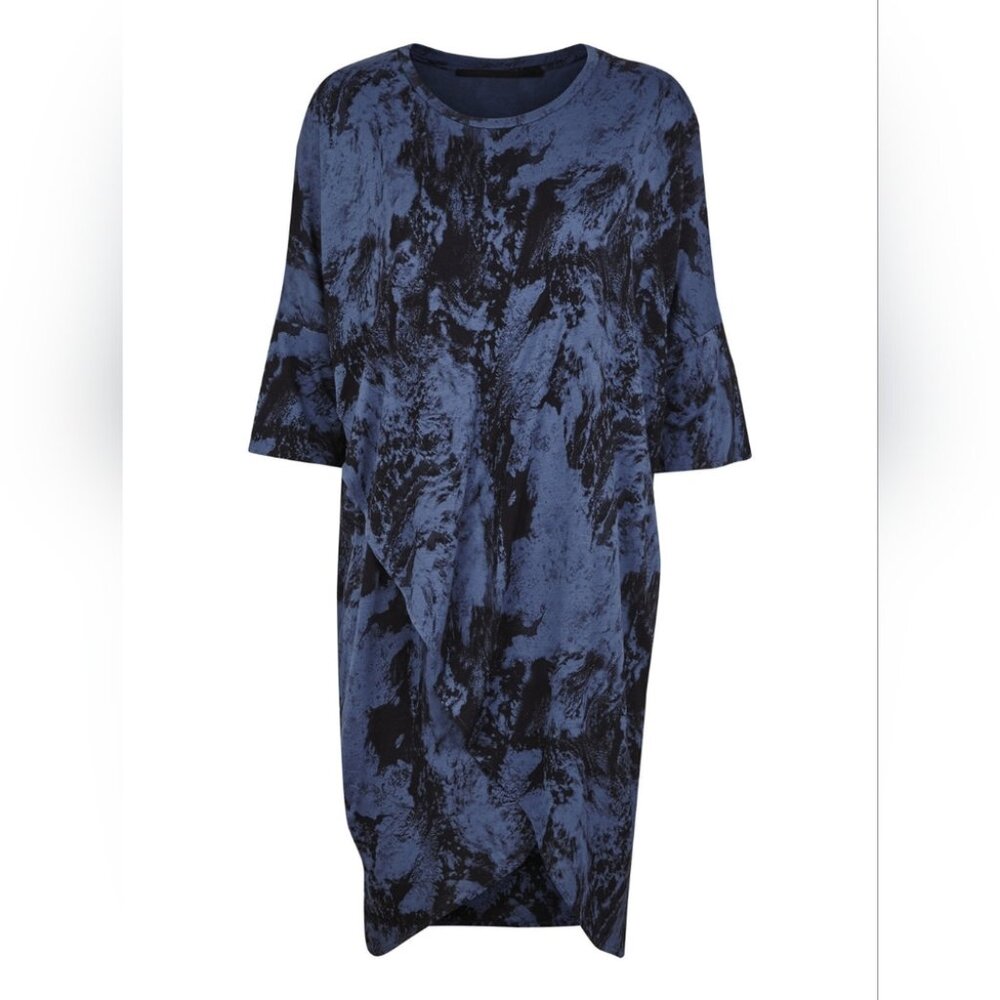 JUST FEMALE Earth Long Blouse Dress / Tunic Black/Blue Oversized Size M Ptp 27"